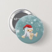 Kerstsneeuwpop met een rode kersthat ronde button 5,7 cm (Voorkant /achterkant)