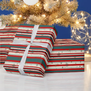 Kerstsneeuwvlok Gestippelde Strepen Vintage Cadeaupapier