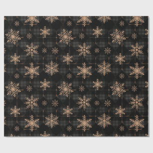 Kerstsneeuwvlok Goud Geruit Charcoal TMF26 Cadeaupapier