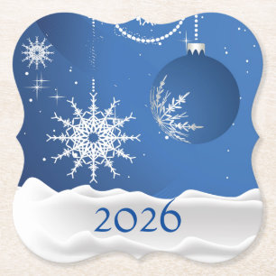 Kerstsneeuwvlok Sneeuw Coaster 2026 Naam toevoegen Kartonnen Onderzetters