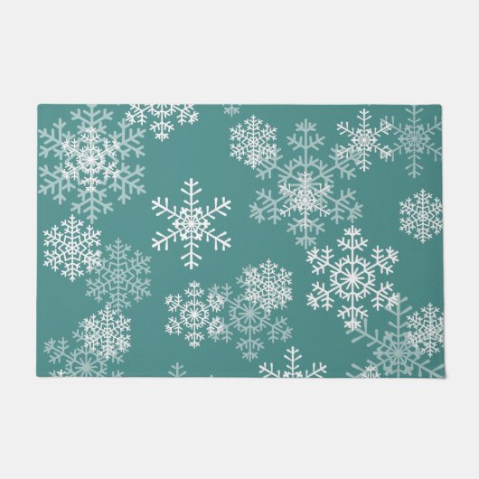 Kerstsneeuwvlokken Doormat-Blauwgroen Deurmat (Voorkant)