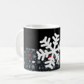 Kerstsneeuwvlokken en -bladeren met zwarte rug koffiemok (Voorkant links)