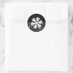 Kerstsneeuwvlokken en -bladeren met zwarte rug ronde sticker