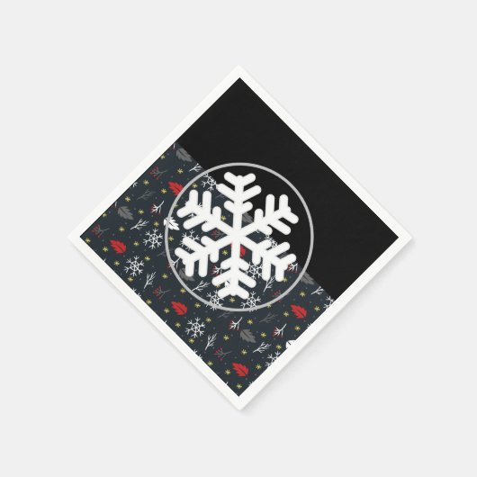 Kerstsneeuwvlokken en -bladeren met zwarte rug servet (Hoek)