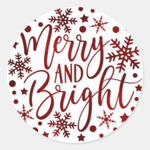 Kerstsneeuwvlokken Kerstmis Rood Merry & Bright Ronde Sticker