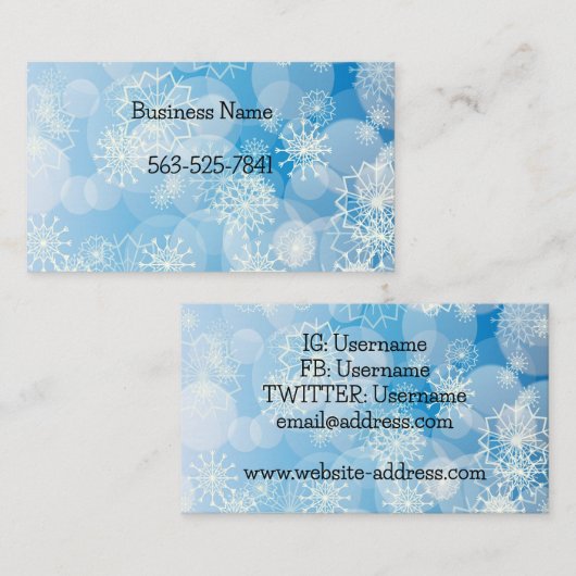 Kerstsneeuwvlokken op een blauwe achtergrond visitekaartje (Voorkant / Achterkant)