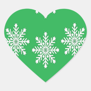 Kerstsneeuwvlokken op groen hart sticker