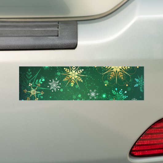 Kerstsneeuwvlokken op groene achtergrond bumpersticker (Op auto)