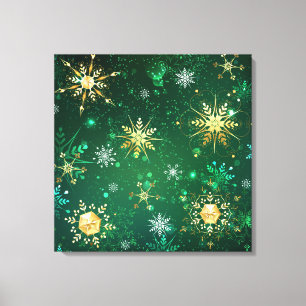 Kerstsneeuwvlokken op groene achtergrond canvas afdruk