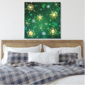 Kerstsneeuwvlokken op groene achtergrond canvas afdruk (Insitu (Slaapkamer))