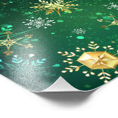 Kerstsneeuwvlokken op groene achtergrond foto afdruk (Hoek)