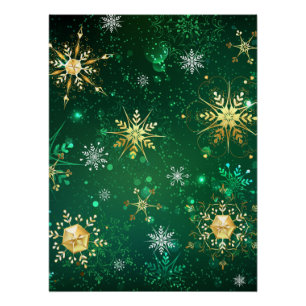 Kerstsneeuwvlokken op groene achtergrond perfect poster