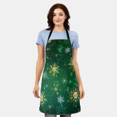 Kerstsneeuwvlokken op groene achtergrond schort (Gedragen)