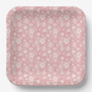 Kerstsneeuwvlokken patroon Roze Papieren Bordje