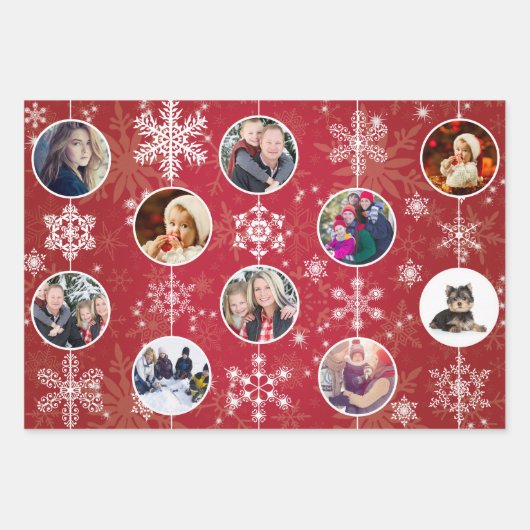 kerstsneeuwvlokken Tien favoriete familiefoto's Inpakpapier Vel (Voorkant)