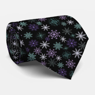 Kerstsneeuwvlokpatroon Zwart Paars Mint Teal Stropdas