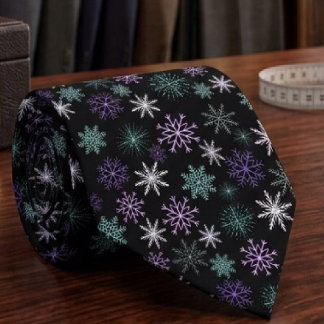 Kerstsneeuwvlokpatroon Zwart Paars Mint Teal Stropdas