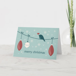 Kerstsneeuwvogel met siervoorwerpen feestdagen kaart