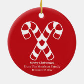 kerstsnoepje rode witte namedatum keramisch ornament (Achterkant)