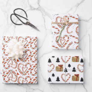 kerstsnoepjes, harten, bomen en cadeautjes inpakpapier vel