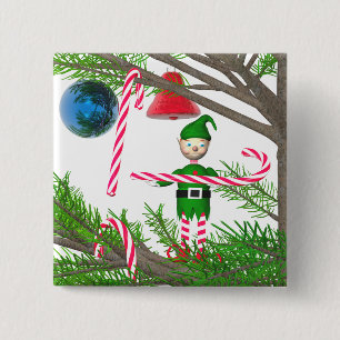 kerstsnoepriet Elf Vierkante Button 5,1 Cm