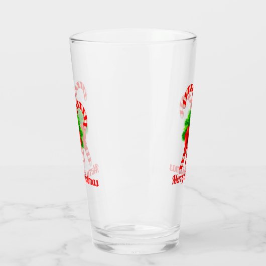 kerstsnoepriet en rood lintje op maat glas (Links)