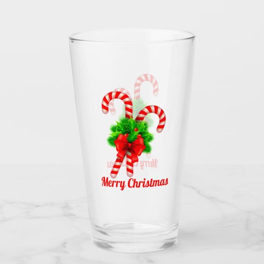 kerstsnoepriet en rood lintje op maat glas (Voorkant)