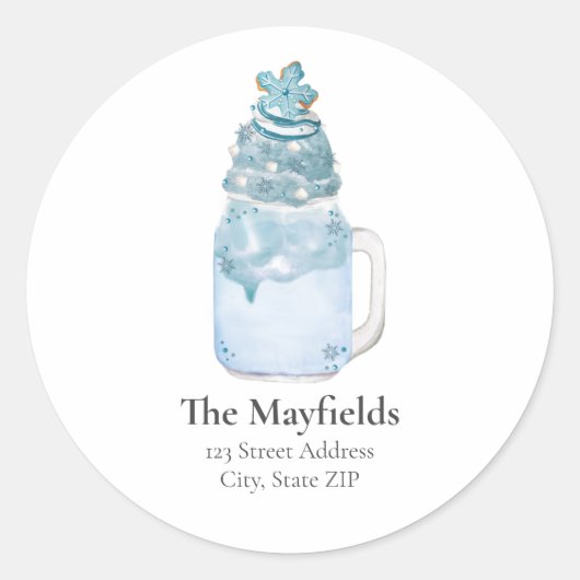 kerstsnowflake Blue Milkshake-adres Ronde Sticker (Voorkant)