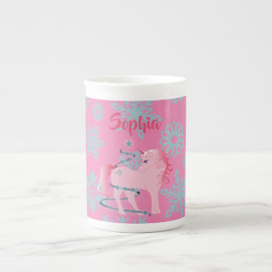 kerstsnowflake Cute Pink Unicorn Chocolade Porselein Kop