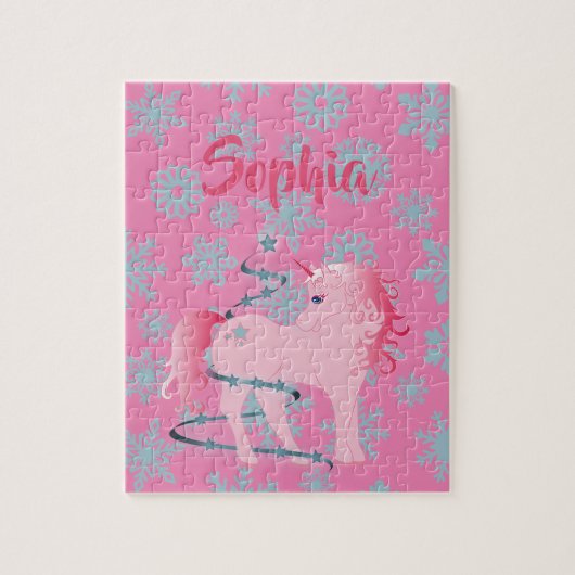 kerstsnowflake Cute Unicorn Pink Legpuzzel (Verticaal)