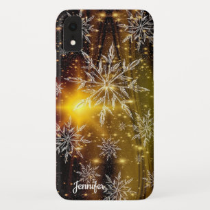 Kerstsnowflake Gold Black - Aangepaste naam iPhone XR Hoesje