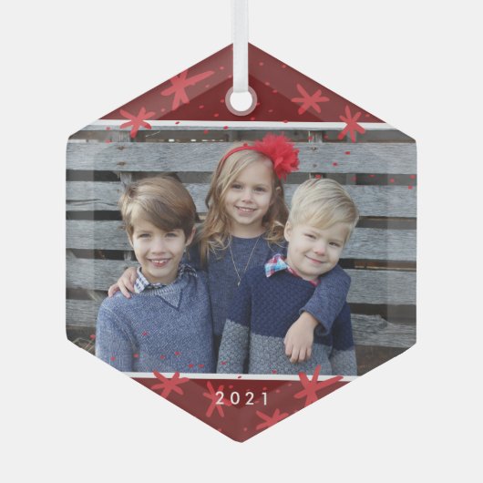 Kerstsnowflake Starburst-fotoornament Glas Ornament (Voorkant)