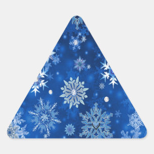 kerstsnowflakes blauw en zilver driehoek sticker
