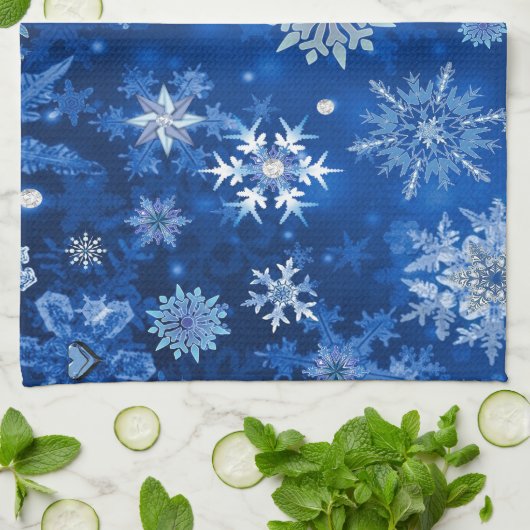 kerstsnowflakes blauw en zilver theedoek (Gevouwen)