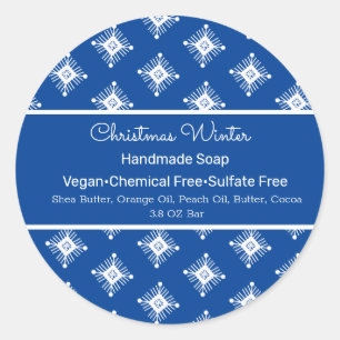 kerstsnowflakes Blue Handmade Soap Branding Ronde Sticker
