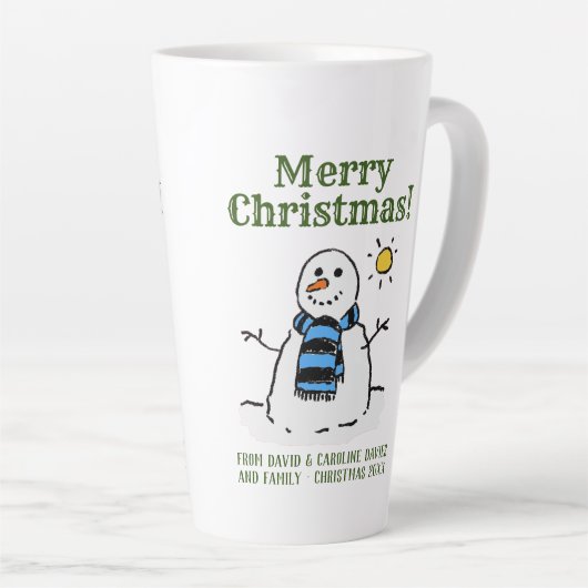 kerstsnowman-design met persoonlijke groet latte mok (Rechterhoek)