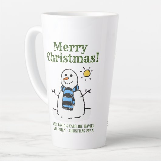kerstsnowman-design met persoonlijke groet latte mok (Linkerhoek)