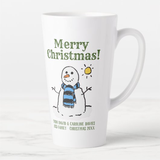 kerstsnowman-design met persoonlijke groet latte mok (Rechts)