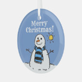 kerstsnowman-design met prettige kerst glas ornament (Voorkant links)