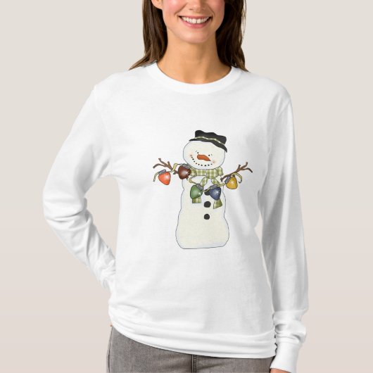 KerstSnowman White Nano Long Sleeve T-shirt (Voorkant)