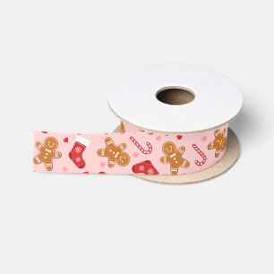 Kerstsokken met dropstok Roze Kerst Gingerbread Lint