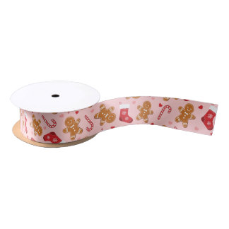 Kerstsokken met dropstok Roze Kerst Gingerbread Lint