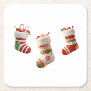 Kerstsokken Set – Mooie Kerstsok Ontwerpen Vierkante Kartonnen Onderzetter