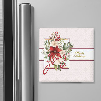 Kerstsouvenir met Joy-script en winterbloemen Magneet