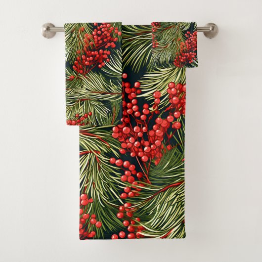 Kerstspar takken en bessen bad handdoek (Insitu)