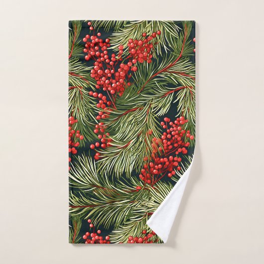 Kerstspar takken en bessen bad handdoek (Handdoek)
