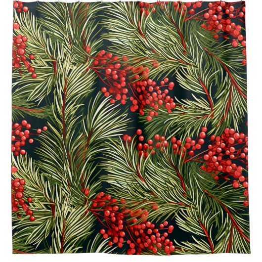 Kerstspar takken en bessen douchegordijn (Voorkant)