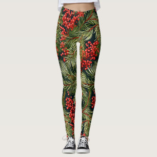Kerstspar takken en bessen leggings