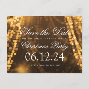 kerstsparen de Datum Twinkle String Lights Gold Aankondigingskaart