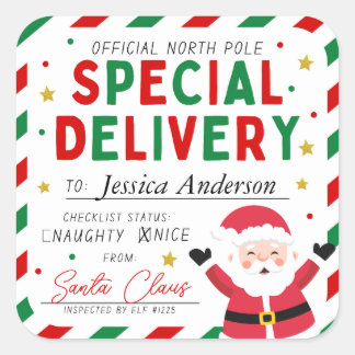 Kerstspecial Bezorging Noordpool Santa Kinder Vierkante Sticker